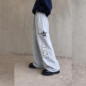 กางเกงวิ่งผู้ชายทรงหลวม ขากว้าง ผ้าฝ้ายวินเทจ เอวสองชั้น สไตล์แบ็กกี้ - Product Image 2