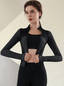 Custom Solid Breathable Lightweight Women's French Terry Long Sleeve <b>Workout</b> Fitness <b>Jacket</b> with Zipper Nylon/Cotton - Product Image 3