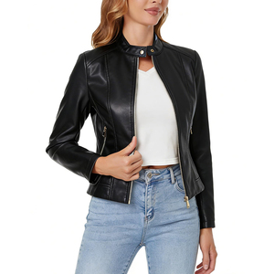 Women PU <b>Leather</b> <b>Jacket</b> Ladies Cropped Biker Coat Wholesale Faux <b>Leather</b> Outerwear OEM Custom Design - Product Image 4