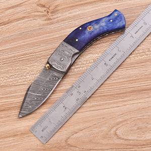 Couteau pliant artisanal en acier Damas OEM à lame droite pour usage quotidien, avec verrouillage Liner Lock, pour la poche et l'extérieur, EDC, vente en gros, fabricant - Product Image 4