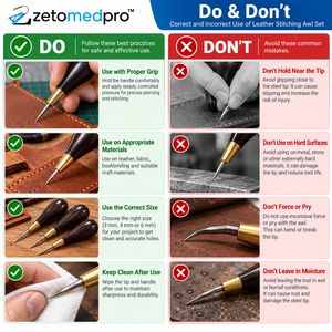 3 Piece Leather Stitching <b>Awl</b> Set with Ebony Wooden Handles for Leathercraft Piercing <b>Sewing</b> and Repair ZetomedPro - Product Image 5
