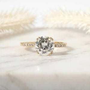 Bague de fiançailles solitaire en diamant rond cultivé en laboratoire certifié IGI 1-3 carats, demi-éternité Art Déco en platine/or massif 18 carats - Product Image 2