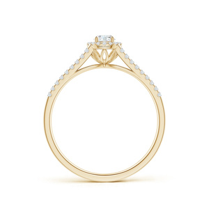 Anillo de Compromiso con Halo de Diamantes Cultivados en Laboratorio, Certificados por IGI, con Banda Pavé de Dos Piezas, Oro 10K/14K/18K, Plata 925/935, Regalo de Aniversario - Product Image 3