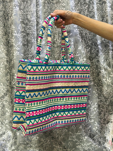 Handwoven Multicolor Geometric Tote <b>Bag</b> Ethnic Fabric Handbag Boho Tribal Pattern Shoulder Carry Daily Use <b>Lightweight</b> Designer - Product Image 3