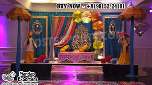 Decoración para ceremonia Sangeet con temática de Bollywood, diseño moderno y colorido para escenario de mehndi, elegante decoración para la noche de Jaggo, en venta en EE. UU. - Product Image 6