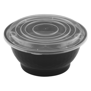 Black <b>Plastic</b> Takeaway Bowl With Clear <b>Lid</b> Disposable Food <b>Container</b> Modern Style,50oz - Product Image 1