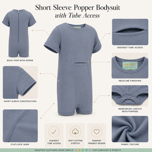 Combinaison bleu ardoise |   Vêtements sensoriels spéciaux pour enfants, vêtements inclusifs, manches courtes, coton extensible, unisexe - Product Image 3