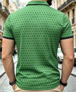 Polo à manches courtes en tricot pour homme, motif à pois, coupe décontractée, bleu gris imprimé - Product Image 2