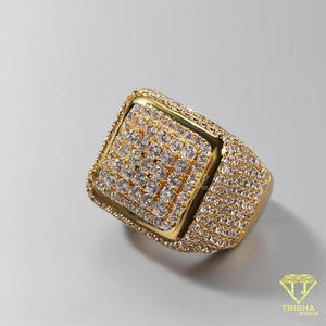 <b>Silver</b> Square Cluster Moissanite Diamond <b>Ring</b> for <b>Men</b> Iced Hip Hop Statement <b>Ring</b> Pave CZ Luxury Wedding Pinky <b>Ring</b> Gift - Product Image 5