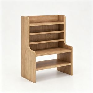 Organizzatore da Scrivania Naturale a 6 Livelli, Ripiani Regolabili e Rimovibili, Scaffale in Legno con Protezioni Anti-Caduta, Rettangolare - Product Image 1