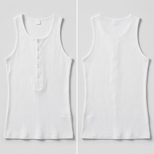Débardeur côtelé blanc pour homme, col Henley, boutons sur le devant, sans manches, style décontracté - Product Image 2