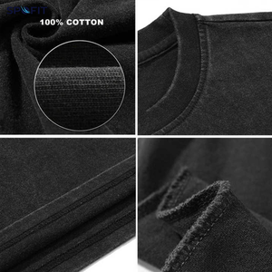 wholesale Acid Wash Oversized Plain Cotton <b>T</b>-<b>Shirt</b> Short Sleeve O-Neck Casual Solid Black Jersey Knit Fit - Product Image 4