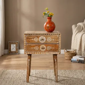 Mesa de centro redonda de madera maciza, mesa auxiliar de té, muebles artesanales para sala de estar, comedor, casa de campo, decoración de hotel - Product Image 5