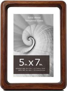 Wood Picture <b>Frame</b> Natural Solid Oak Wood Photo <b>Frame</b> with Real Tabletop & <b>Wall</b> Mount Horizontal/Vertical Display Home Decor - Product Image 3
