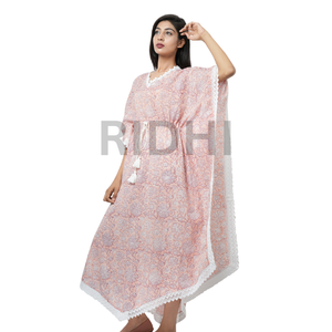 Nouvelle Arrivée 2025 Robe Kaftan Rose Naturel Kimono Unisexe d'Été Ample en Dentelle Imprimée au Bloc Indien Écologique - Product Image 4