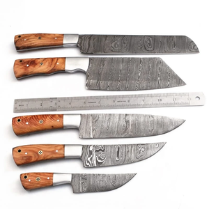 Ensemble de couteaux de chef en acier Damas, 5 pièces, ensemble de couteaux de cuisine professionnels, manche en bois fait main, vente en gros, PRESTIGE BLADES - Product Image 1