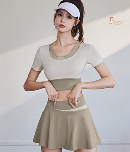 Women's Autumn Yoga Sportswear Solid Design Anti-exposure Workout <b>Skirts</b> Set Stand Collar Knee Nude Feeling Two Piece Sports Bra - Product Image 1