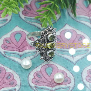 Natural Peridot Gemstone 925 Sterling Silver Vintage Filigree <b>Ring</b> Handmade Boho Statement Jewelry Gift <b>for</b> Women <b>Men</b> Unisex Her - Product Image 3