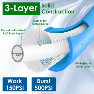 Tuyau d'arrosage de jardin en PVC robuste de 5/8 po, non extensible, 25/50 pi, résistant aux intempéries, anti-éclatement 500 PSI, anti-fuite, sans plis, flexible en caoutchouc - Product Image 3