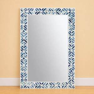 Handmade <b>Rectangle</b> <b>Mirror</b> With Blue White Bone Inlay Chevron Frame Decorative <b>Wall</b> <b>Mirror</b> For Bathroom Mediterranean Style - Product Image 2