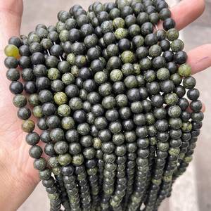 Perles de chapelet en pierre précieuse serpentine verte foncée naturelle, lisses, brin complet de 15,5 pouces, perles en vrac certifiées IGI du Rajasthan pour le bricolage - Product Image 3