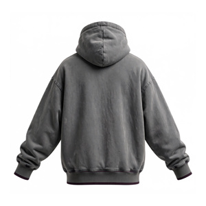 Sweat-shirt à capuche pour homme, coupe classique, gris, doublure bordeaux, 100% coton, tissu éponge français, vêtements décontractés d'hiver, écologique - Product Image 4