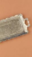 Plateau de service rectangulaire en argent gravé de luxe, style antique, pour hôtels et restaurants, vaisselle élégante en métal, vente en gros