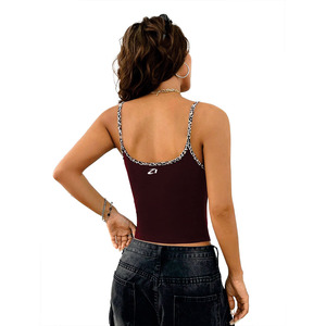 Ladies Sexy Camisole Crop <b>Top</b> Wholesale Halter Tank <b>Top</b> Femme Summer Spaghetti Strap Crop Tank <b>Top</b> Leopard Trim Women's Shirts - Product Image 6