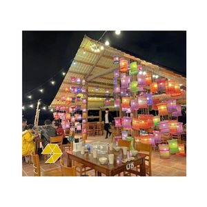Lanterne ethnique suspendue d'extérieur en brocart, abat-jour cylindrique coloré de style bohème pour la décoration des festivals lumineux au Vietnam - Product Image 4