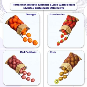 Sac en jute à cordon de serrage 31*21 cm, réutilisable, 1,5 kg, sac de rangement naturel pour fruits et légumes frais et usage quotidien - Product Image 6