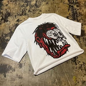 Camiseta Blanca de Manga Corta para Hombre con Serigrafía Sólida, Cuello Redondo, Corte Holgado, Estilo Urbano, Tejido Jersey - Product Image 3