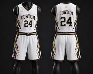 Custom Basketball Uniform White Black and Gold Sublimated Jersey and Shorts Set Professional Breathable Team Sportswear Match - Product Image 1