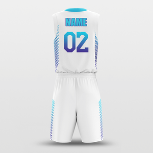 Conjunto de Uniforme de Baloncesto Sublimado Personalizado, Degradado Blanco y Azul, Cuello en V, Sin Mangas, Unisex, Absorbe la Humedad, Ajuste Atlético, para Equipos Adultos - Product Image 3