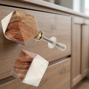 Poignée de meuble en laiton et bois, motif géométrique, design moderne, écologique, multifonctionnelle pour la maison et le bureau, installation facile - Product Image 3