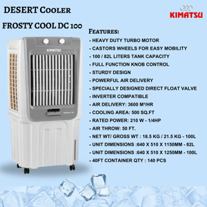 High Quality Frosty Electric Desert Air Cooler with 500 Sq ft Cooling & 100L Water Tank for Home & Hotel Use 1-Year Warranty - Product Image 3