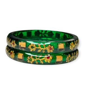 Nuevo Diseño, Brillante, Imitación de Perla, Corte Esmeralda, Diseño Floral, Moderno, Verde, Juego de Brazaletes, Chapado en Oro, para Boda - Product Image 3