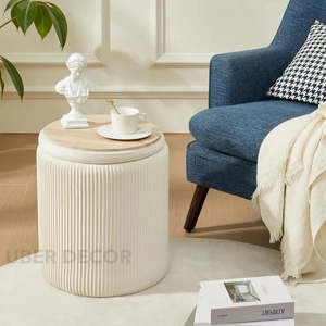 NestPlus Set Of 2 Round Upholstered Velvet Ottomans With Storage Customizable Vanity Stools And Side Tables For Modern Interiors - Product Image 3