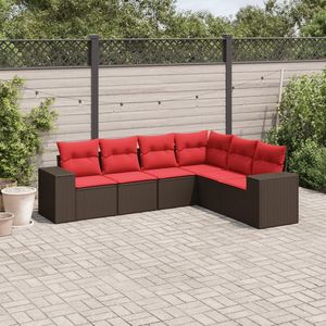 Set di divani da giardino in polyrattan marrone da 6 pezzi con cuscini, mobili da giardino - Product Image 1