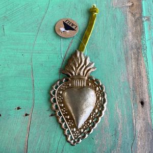Ornement suspendu vintage en métal Cœur Sacré, fait main, décoration de festival, pendentif personnalisé pour sapin de Noël, décoration intérieure - Product Image 3