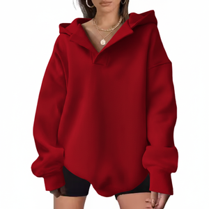 Women Casual Relaxed <b>Hoodie</b> Oversized Soft Pullover Warm Long Sleeve Modern Streetwear Sweatshirt Front Logo 100% Cotton <b>Fleece</b> - Product Image 1