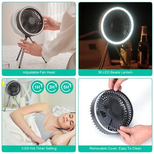 Ventilatore da Campeggio Ricaricabile da 10000mAh con Lanterna, Ventilatore Portatile con Treppiede e Gancio per Tenda, Illuminazione per Esterni - Product Image 6