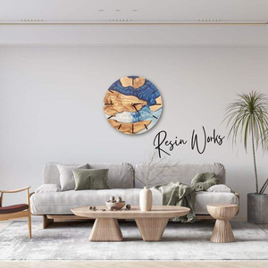 Natural Wood Epoxy Resin Modern <b>Electric</b> Silent Analog Wall <b>Clock</b> Needle Hygrometer for Living Room Bedroom Hotel Room Decor - Product Image 2