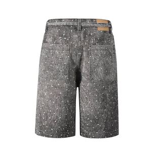 High Quality Unisex Acidwash Allover Rhinestones Denim Shorts Custom Made Bling <b>Jean</b> Shorts For <b>Men</b> Summer Denim jorts - Product Image 2