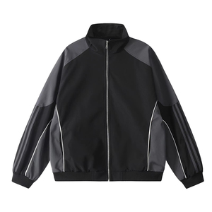 Ensemble de survêtement sportif unisexe à manches longues avec veste zippée color block et pantalon à cordon de serrage, séchage rapide, en polyester, pour l'automne - Product Image 4