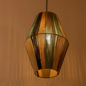 Lampe suspendue en jute à motif ondulé, 100% tissée à la main, abat-jour géométrique, style bohème, lampe suspendue d'intérieur - Product Image 5