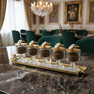 Luxury Glass Container Set With Gold Lid And Tray Ideal For Serving Dry Fruits To Guests In A Stylish Way And Useful For Gifting - Product Image 2