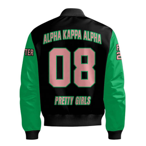 Custom Alpha <b>Pink</b> Bomber <b>Jacket</b> Green Greek Letters Crest Design Unisex Casual Zipper Front <b>Jacket</b> Fashion Streetwear Custom - Product Image 2