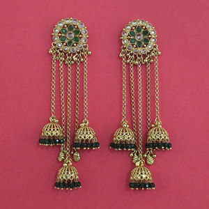 Jhumki de luxe de haute qualité, design antique kashmiri, avec placage or mat 231928 - Product Image 5
