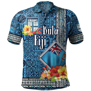 Chemises polo à manches courtes pour hommes, fabrication OEM, chemise polo FIJI, rayures circulaires, drapeau imprimé en 3D, t-shirt de golf personnalisé - Product Image 6