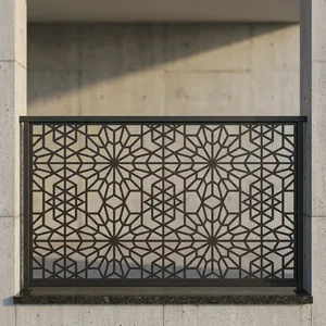 Barandilla Moderna de Metal Negro para Balcón con Paneles de Patrón Floral Geométrico para Terraza y Diseño de Seguridad Exterior - Product Image 4